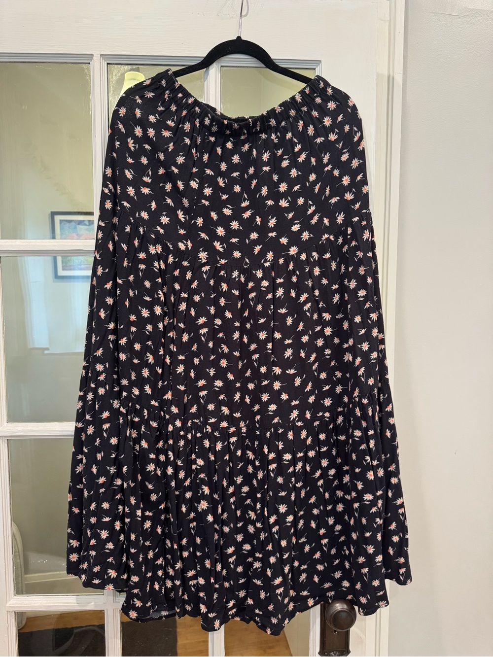 American Eagle Outfitters Black Maxi Skirt with Pink and Cream Floral Print